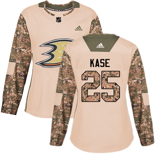 Adidas Ducks #25 Ondrej Kase Camo Authentic Veterans Day Women's Stitched NHL Jersey